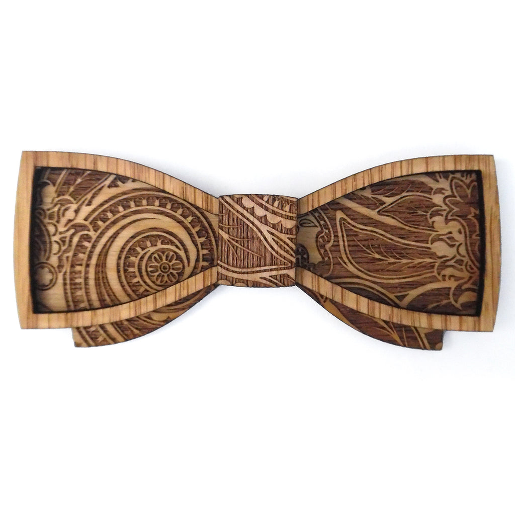 Whitney - Paisley Design Wood Bow Tie