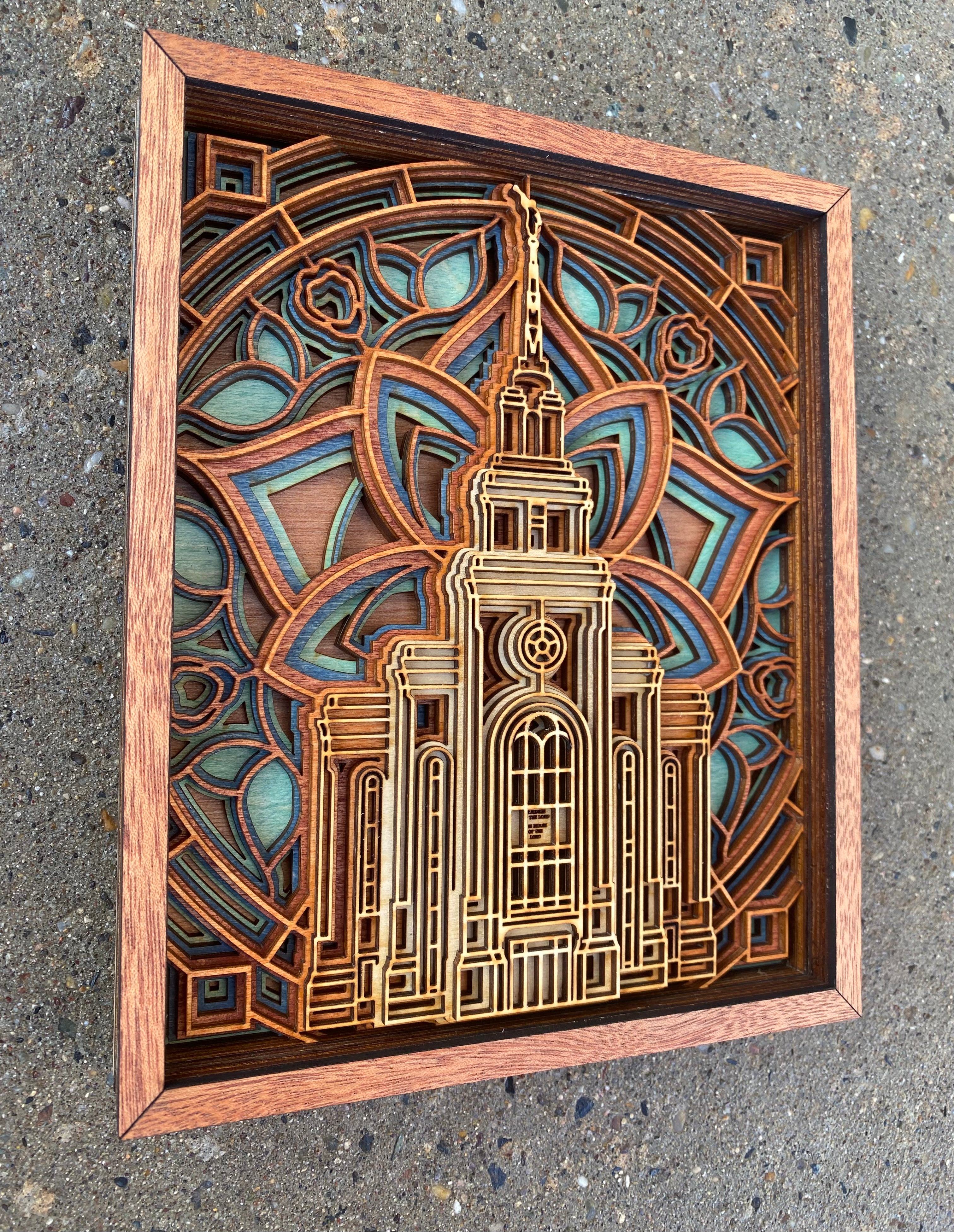 Layton Utah Temple Layered Wooden Plaque