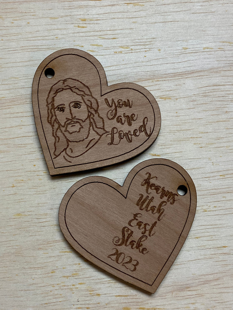 Hear Him - Heart Shaped Engraved Wooden Keychain with custom engraving