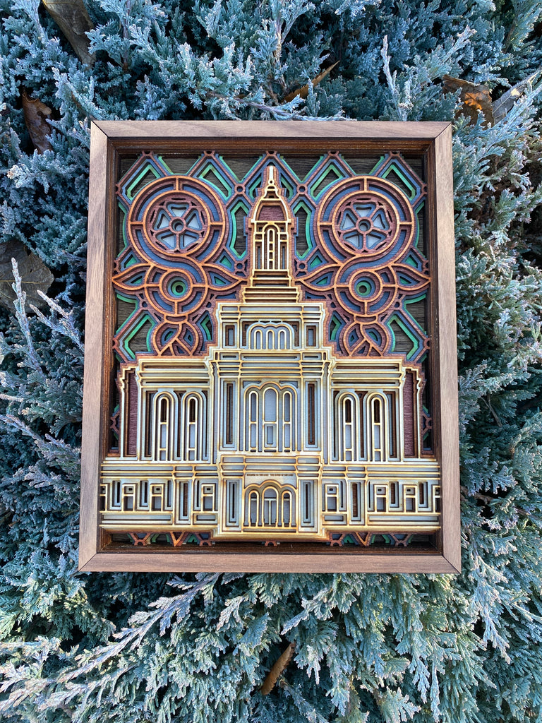 Deseret Peak Utah Temple Layered Wood Plaque