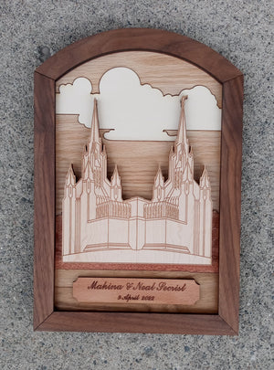 San Diego California Temple Arched Wood Plaque