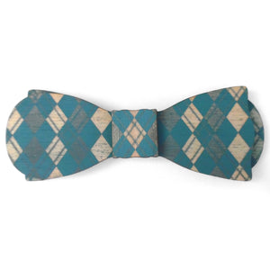 Teal Ollie - Argyle Wood Bow Tie