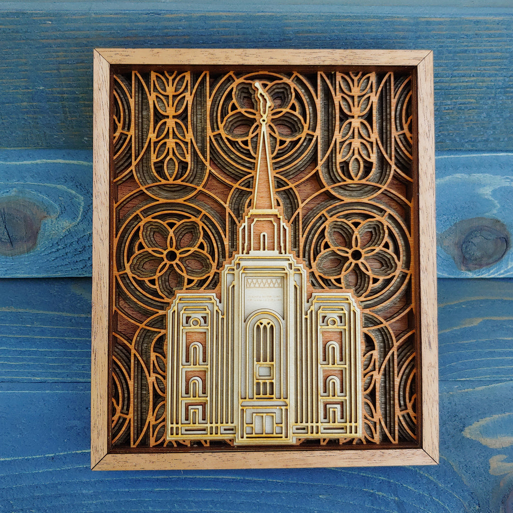 Brigham City Utah Temple Layered Wood Plaque