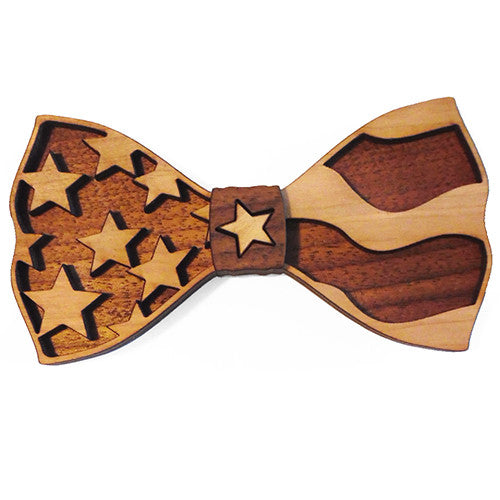 Stars and Stripes - Large Wood Bow Tie