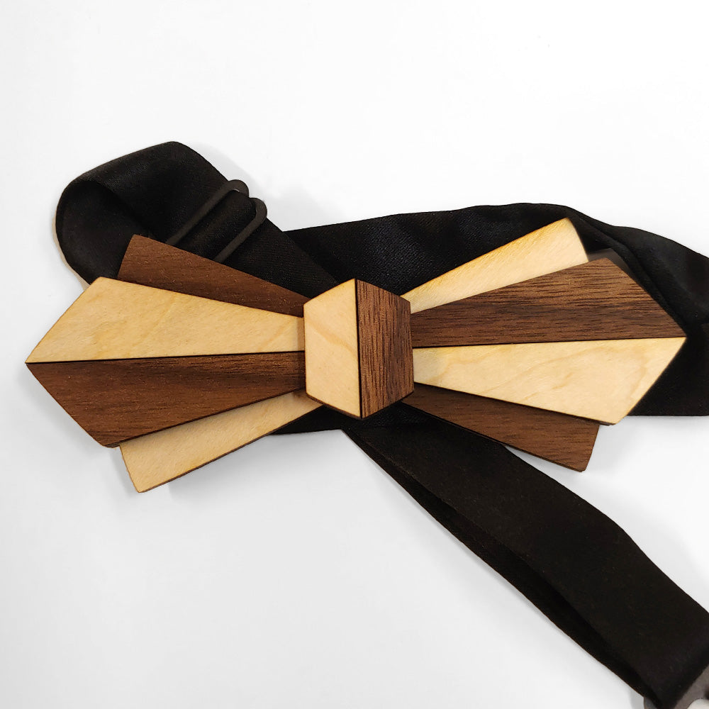 Rene' - Maple and Walnut Wood Art Deco Bow Tie